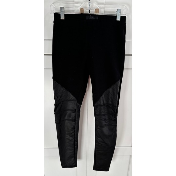 Tag Pants - TAG Elemental Moto Leggings Black Faux Leather Panels‎ Small S USA Made